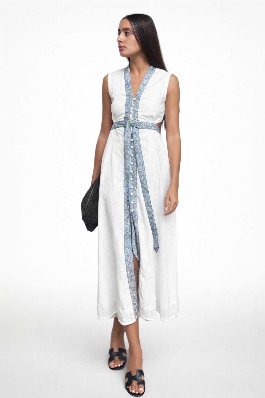 White Border Detail Wrap Dress