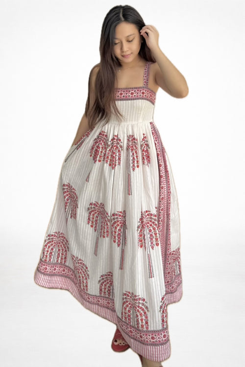White Rose Border Maxi Dress
