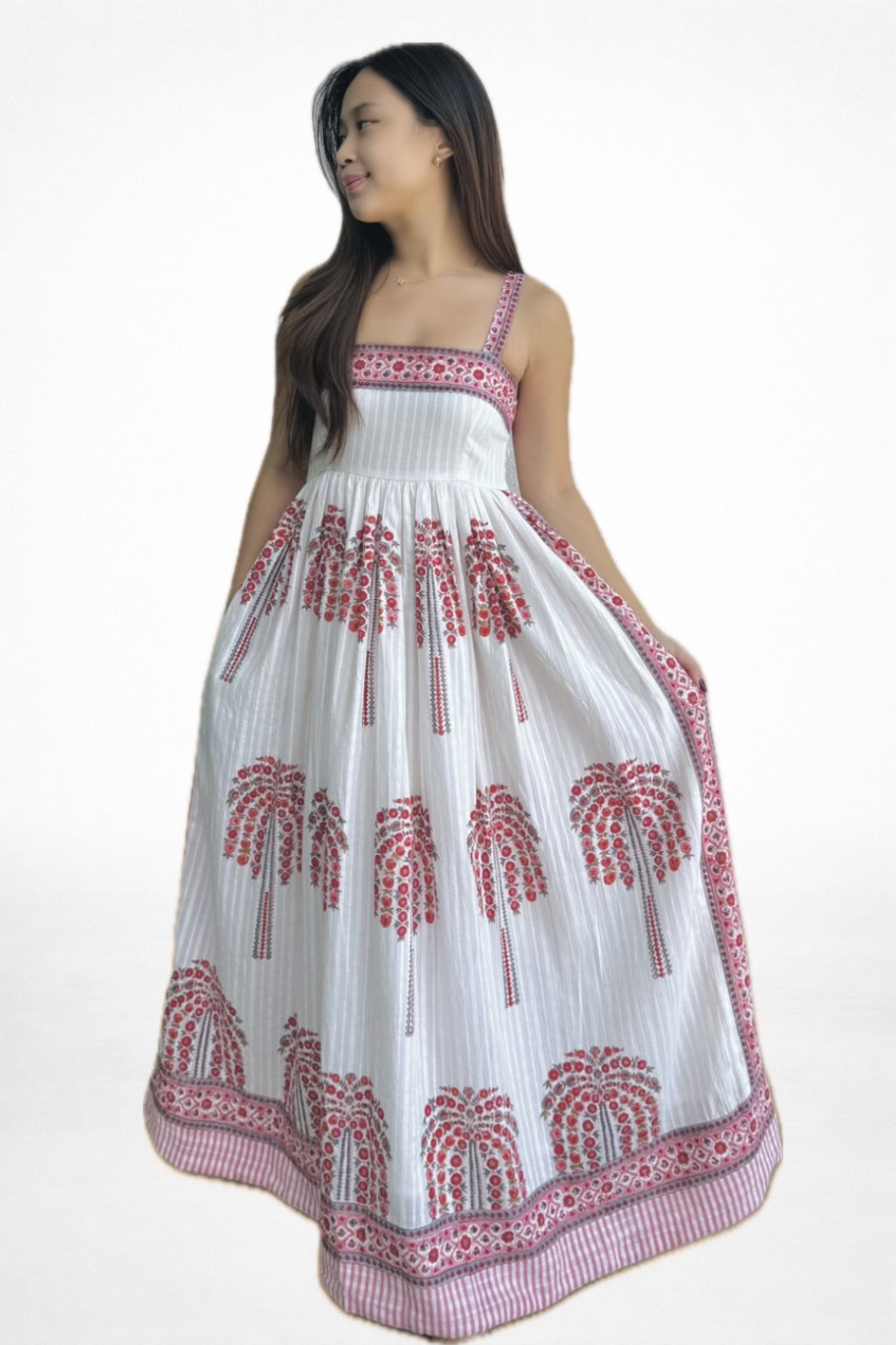 White Rose Border Maxi Dress