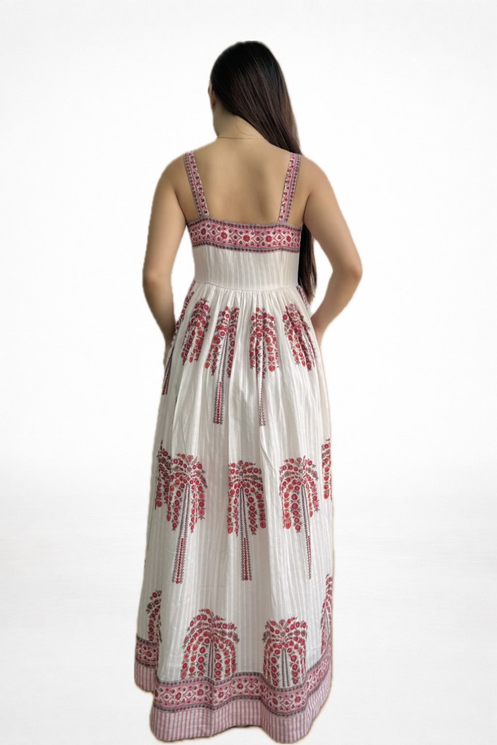 White Rose Border Maxi Dress